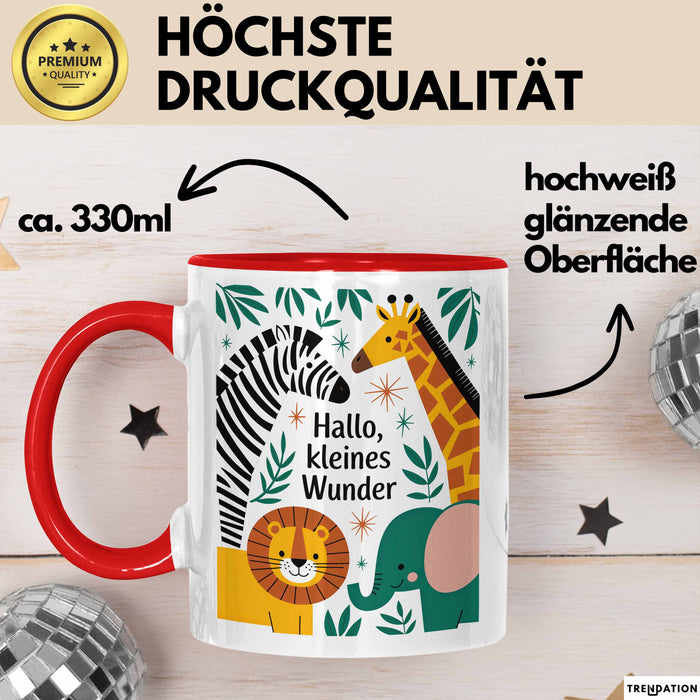 Baby Geburt Neue Eltern Tasse Geschenk Lustige Geschenkidee Spruch Kleines Wunder Rot Trendation