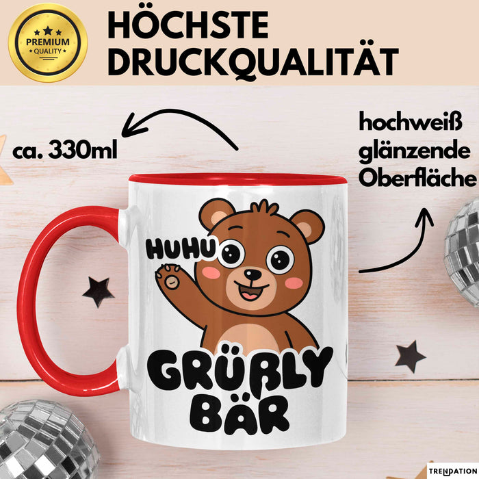 Sarkastischer Bär Tasse Geschenk Lustige Geschenkidee Spruch Grüßly Bär Rot Trendation