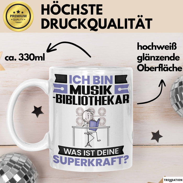 Musikbibliothekar Tasse Geschenk für Musikbibliothekar Geburtstag Lustiger Spruch Kaffee-Becher Was Ist Deine Superkraft Weiß Trendation