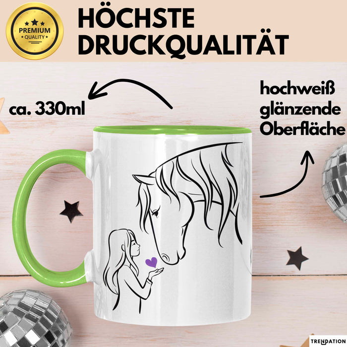 Pferde Tierliebhaber Mädchen Tasse Geschenk Lustige Geschenkidee Spruch Grün Trendation