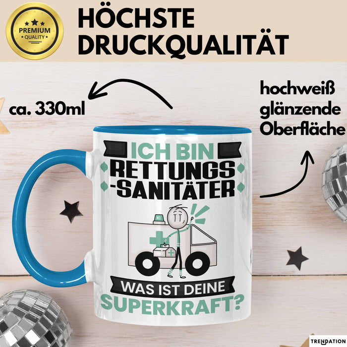 Rettungssanitäter Tasse Geschenk für Rettungssanitäter Geburtstag Lustiger Spruch Kaffee-Becher Was Ist Deine Superkraft Blau Trendation