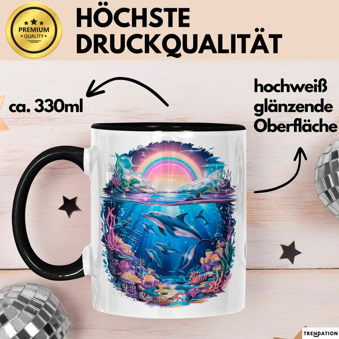 Delfin Tierliebhaber Tasse Geschenk Lustige Geschenkidee Spruch Regenbogendelfin Unterwasser Schwarz Trendation