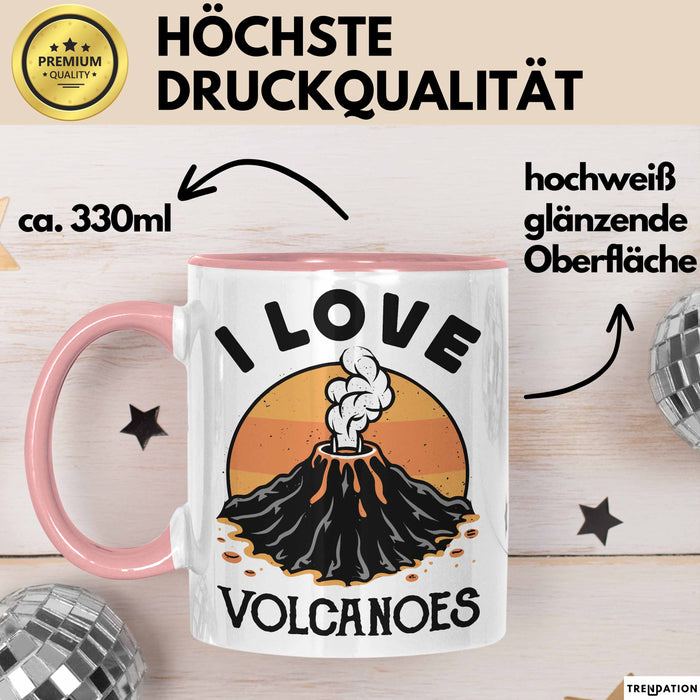 Vulkan Liebhaber Tasse Geschenk I Love Volcanoes Becher Rosa Trendation
