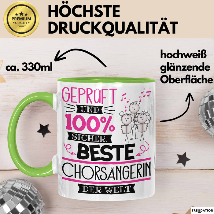 Beste Chorsängerin Der Welt Tasse Geschenk für Eine Chorsängerin Geprüft Und Sicher Geschenkidee Geburtstag Weihnachten Grün Trendation