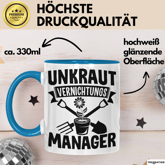 Gärtner Tasse Geschenk Unkraut Vernichtungsmanager Blau Trendation