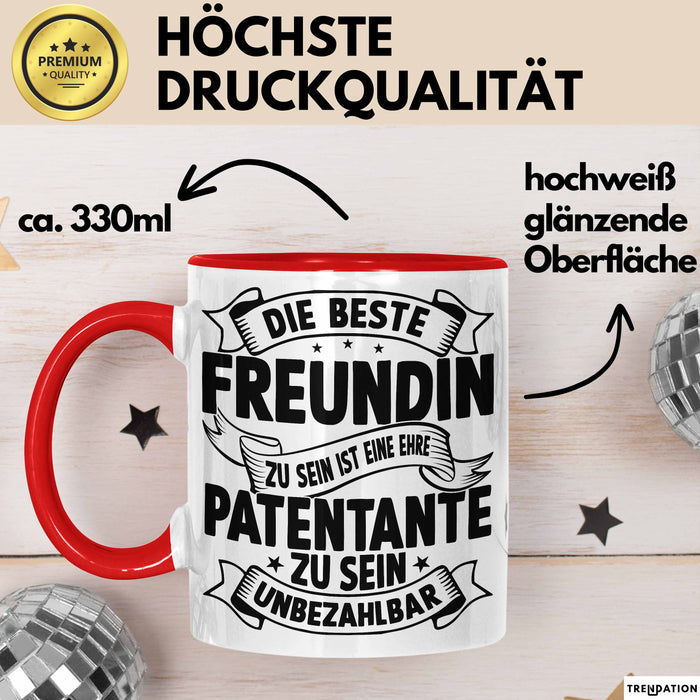 Patentante Geschenk Tasse Spruch Geschenkidee Beste Patentante Zu Sein Ist Unbezahlbar Kaffee-Becher Rot Trendation