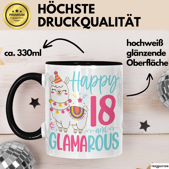 18er Geburtstag Tasse Geschenk Happy 18 And Glamarous Llama Alpaka Liebhaber Geschenkidee zum Geburtstag Trendation