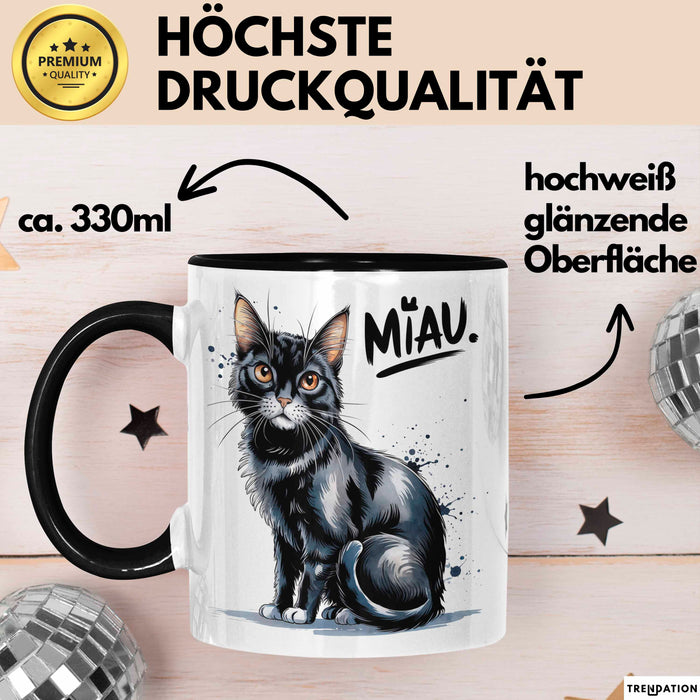 Katzen Tierliebhaber Tasse Geschenk Lustige Geschenkidee Spruch Miau Schwarz Trendation