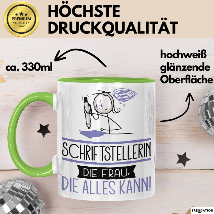 Schriftstellerin Geschenk Tasse Becher Die Frau Die Allen Kann Geschenkidee für eine Schriftstellerin Lustig Grün Trendation