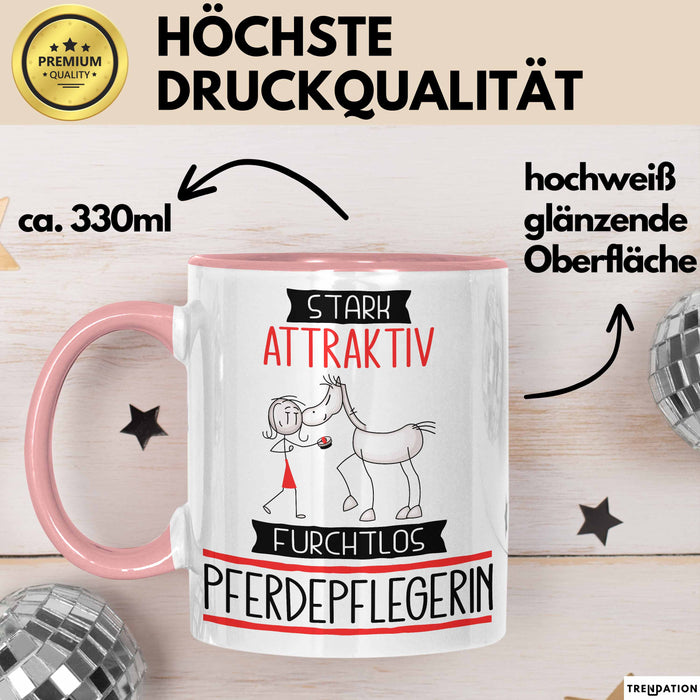 Pferdepflegerin Tasse Geschenk Becher Stark Attraktiv Furchtlos Pferdepflegerin Lustige Geschenkidee Rosa Trendation