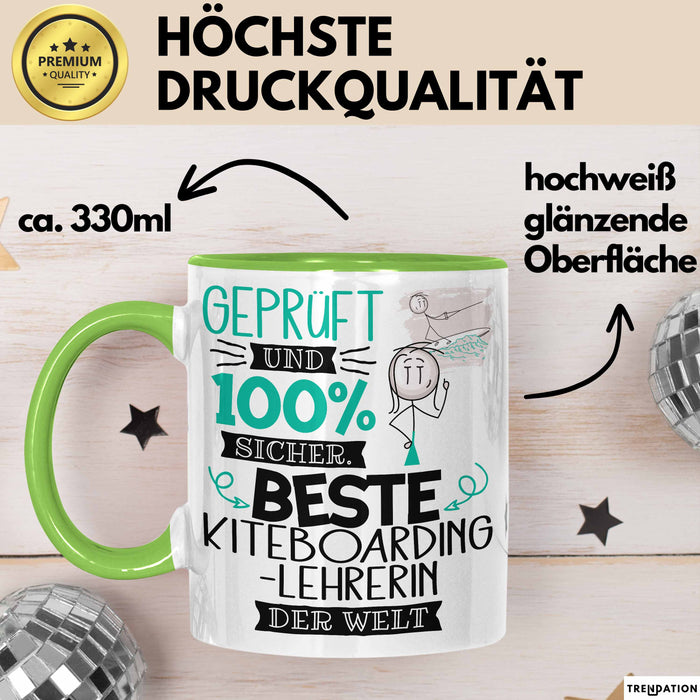 Beste Kiteboarding-Lehrerin Der Welt Tasse Geschenk für Eine Kiteboarding-Lehrerin Geprüft Und Sicher Geschenkidee Geburtstag Weihnachten Grün Trendation