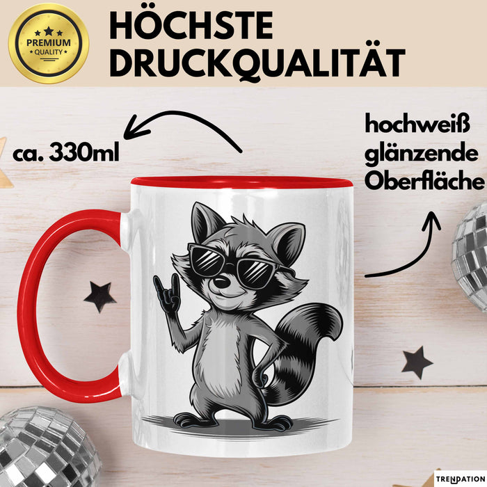 Waschbär Rockmusik Tasse Geschenk für Tiermusikliebhaber Rot Trendation