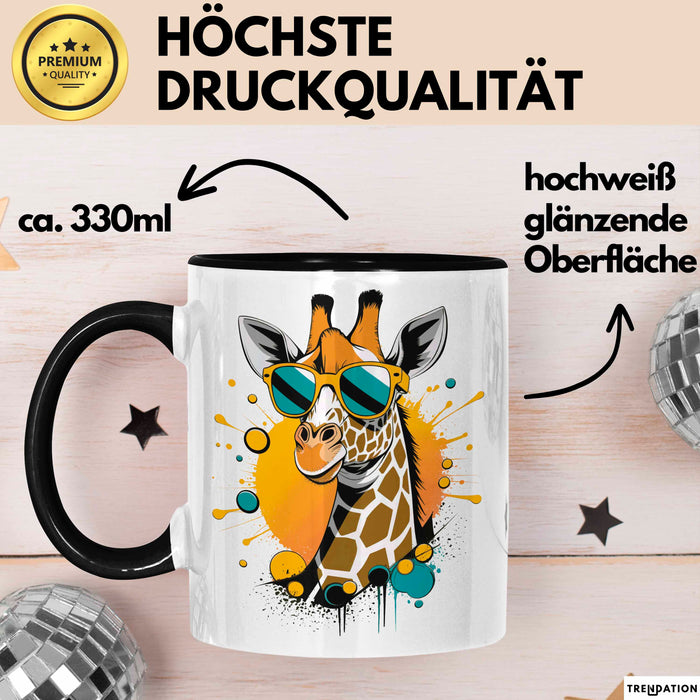 Giraffe Mit Sonnenbrille Tasse Geschenk Lustige Geschenkidee Spruch Schwarz Trendation