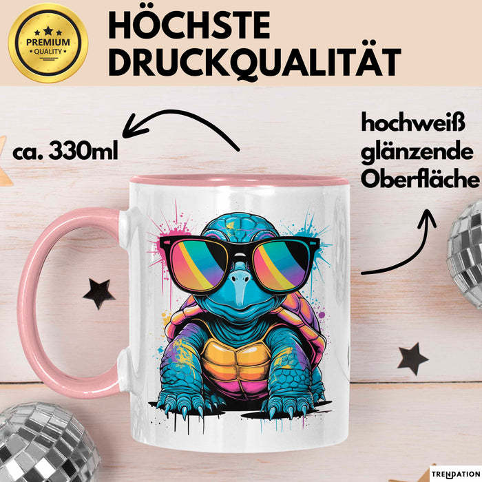 Schildkröte Tier Sonnenbrille Tasse Geschenk Lustige Geschenkidee Spruch Rosa Trendation