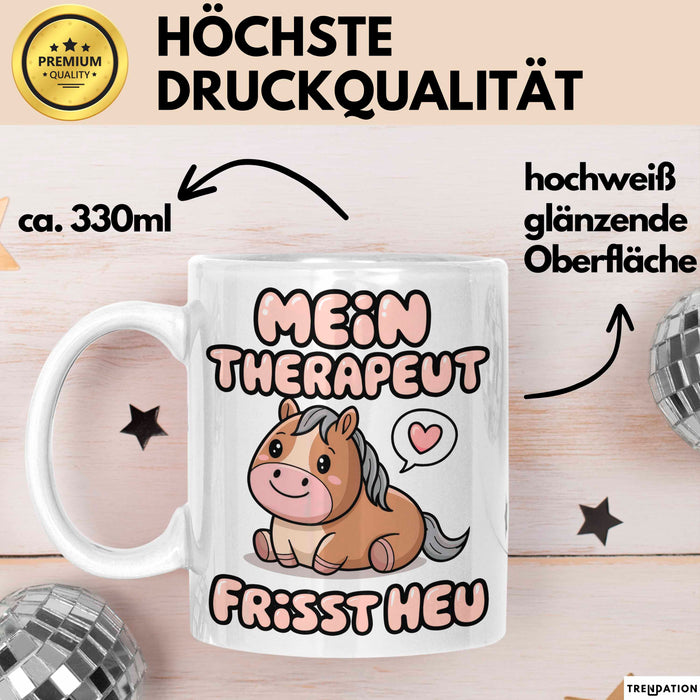 Pferde Tierliebhaber Tasse Geschenk Lustige Geschenkidee Spruch Mein Therapeut Frisst Heu Weiß Trendation
