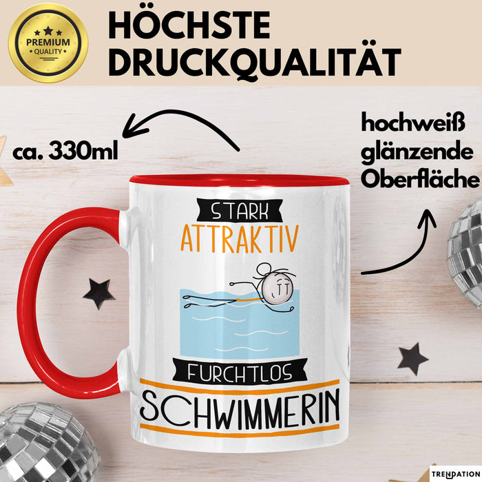 Schwimmerin Tasse Geschenk Becher Stark Attraktiv Furchtlos Schwimmerin Lustige Geschenkidee Rot Trendation