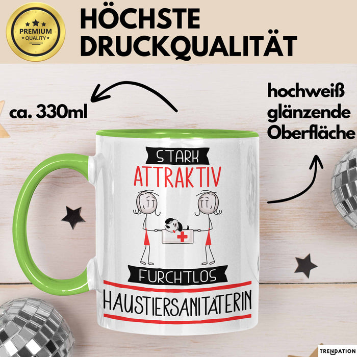 Haustiersanitäterin Tasse Geschenk Becher Stark Attraktiv Furchtlos Haustiersanitäterin Lustige Geschenkidee Grün Trendation