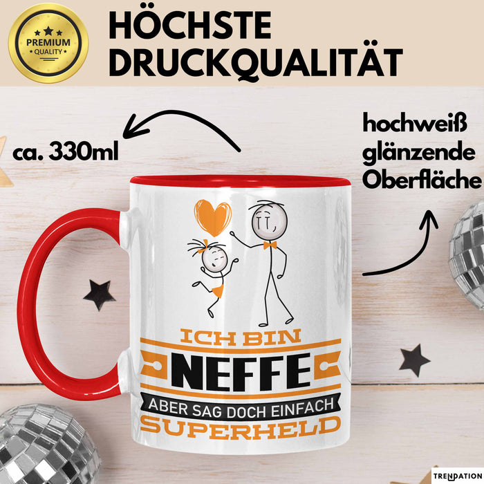 Neffe Geschenk Tasse Ich Bin Neffe Aber Sag Doch Einfach Superheld Lustige Geschenkdiee für Neffe Kaffee-Becher Rot Trendation