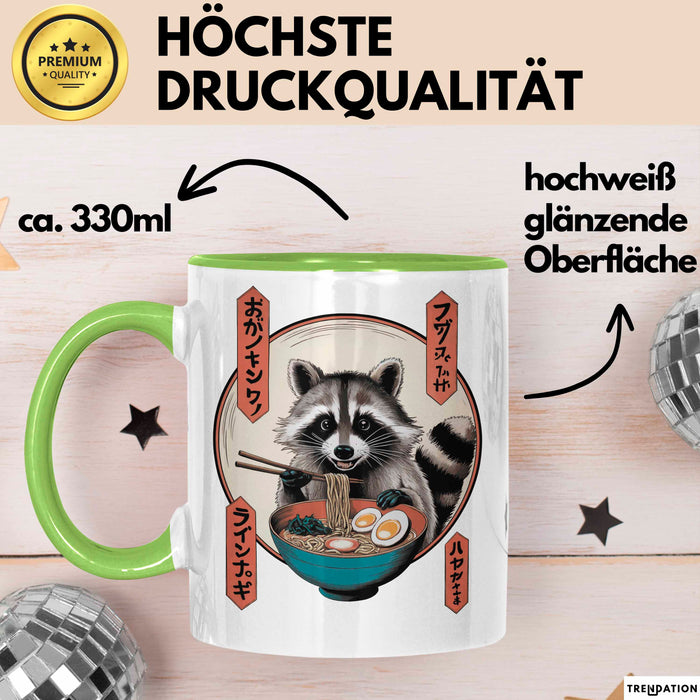 Waschbär Tierliebhaber Ramen Tasse Geschenk Lustige Geschenkidee Spruch Grün Trendation