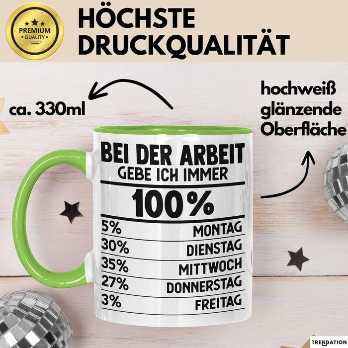Kollegen Tasse Geschenk Bei Der Arbeit Gebe Ich Immer 100 Prozent Montag Dienstag Kaffee-Becher Grün Trendation