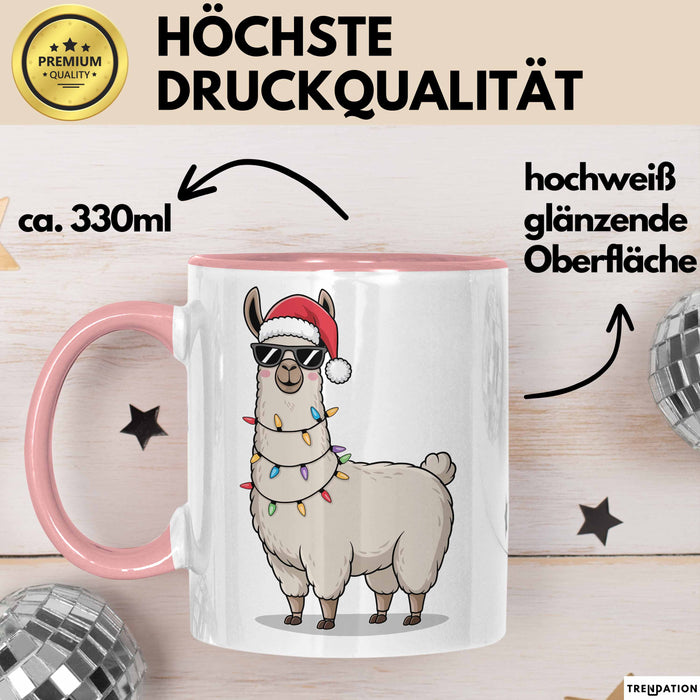 Lama Weihnachtsfeier Tasse Geschenk Lustige Geschenkidee Spruch Rosa Trendation