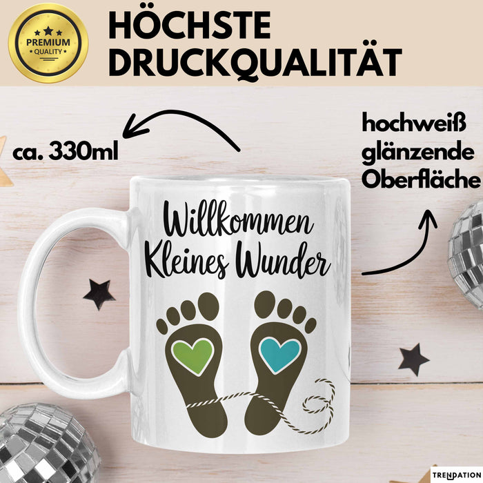 Baby Geburt Neue Eltern Tasse Geschenk Lustige Geschenkidee Spruch Willkommen Kleines Wunder Weiß Trendation