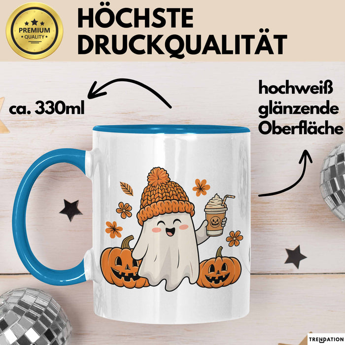 Halloween Tasse Geschenk Kürbis Geschenkidee Oktober Kaffee-Becher Blau Trendation