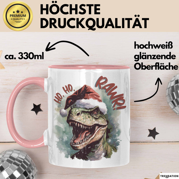 Weihnachten Tasse Dinosaurier Geschenkidee Ho Ho Rawr Jungs Jungen Geschenkidee Kaffeebecher Rosa Trendation