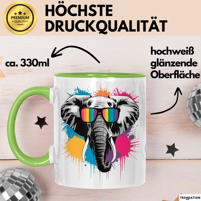 Elefant Tier Sonnenbrille Tasse Geschenk Lustige Geschenkidee Spruch Grün Trendation