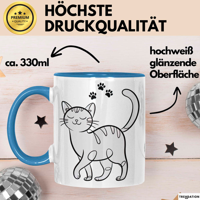 Katzen Tierliebhaber Tasse Geschenk Lustige Geschenkidee Spruch Blau Trendation