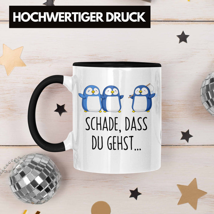 Trendation - Jobwechsel Tasse Geschenk Kollegin Kollege Abschied Lustig Abschiedsgeschenk Sprüche Neuer Job Schade Dass Du Gehst Schwarz Trendation