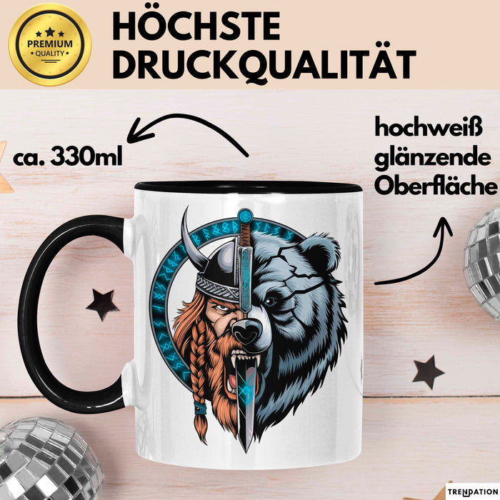 Nordischer Krieger Wikingerbär Tasse Geschenk Lustige Geschenkidee Spruch Schwarz Trendation