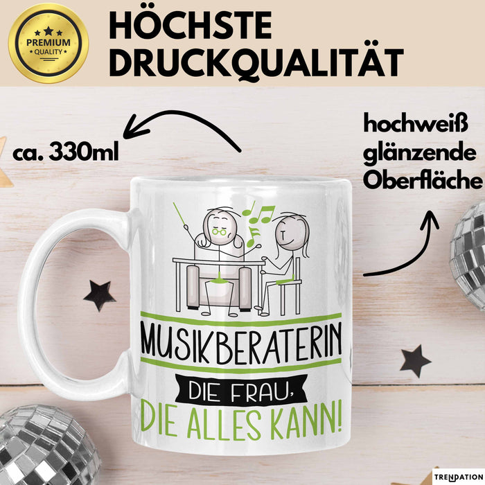 Musikberaterin Geschenk Tasse Becher Die Frau Die Allen Kann Geschenkidee für eine Musikberaterin Lustig Weiß Trendation