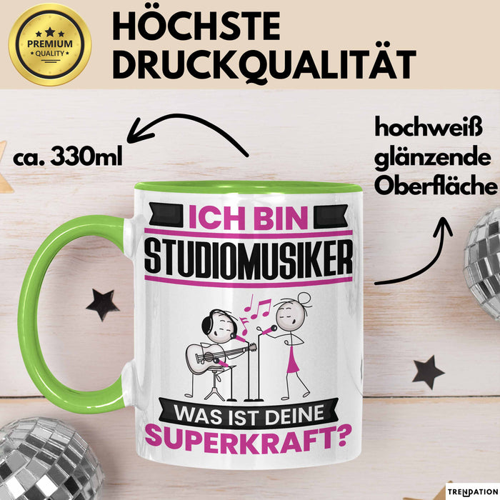 Studiomusiker Tasse Geschenk für Studiomusiker Geburtstag Lustiger Spruch Kaffee-Becher Was Ist Deine Superkraft Grün Trendation
