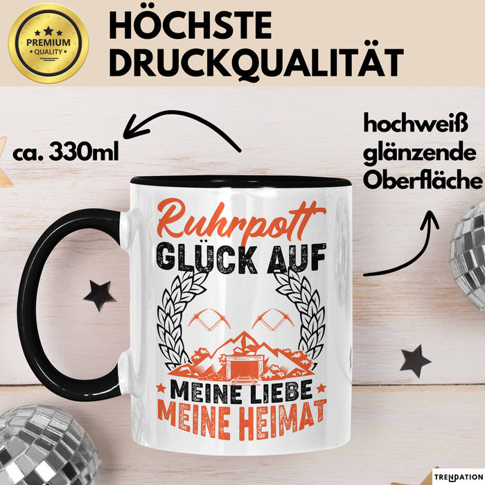 Ruhrpott Tasse Geschenk Glück Auf Meine Liebe Meine Heimat Essen Duisburg Bochum Dortmund Oberhausen Hagen Städte Tassen Schwarz Trendation