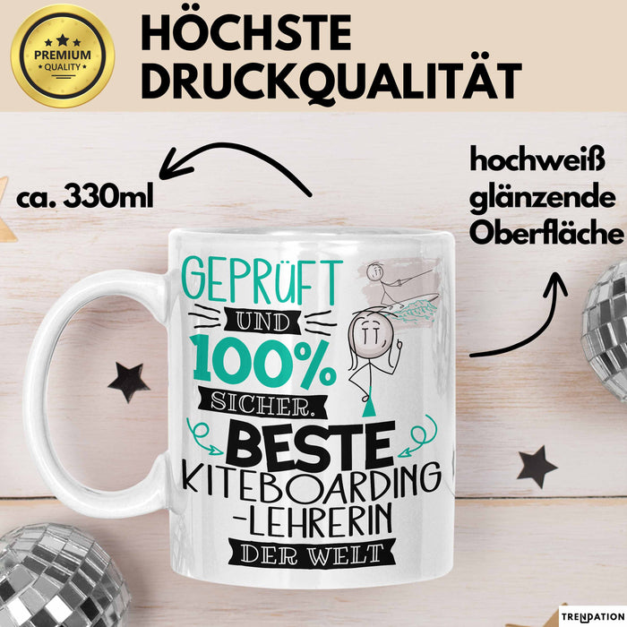 Beste Kiteboarding-Lehrerin Der Welt Tasse Geschenk für Eine Kiteboarding-Lehrerin Geprüft Und Sicher Geschenkidee Geburtstag Weihnachten Weiß Trendation