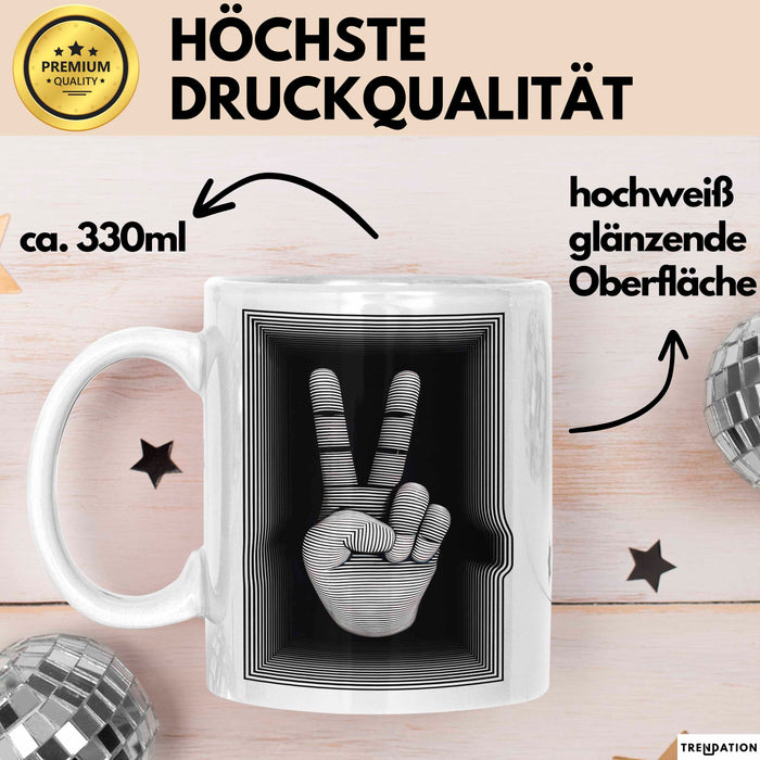 Friedenszeichen Tasse Geschenk Lustige Geschenkidee Spruch Weiß Trendation