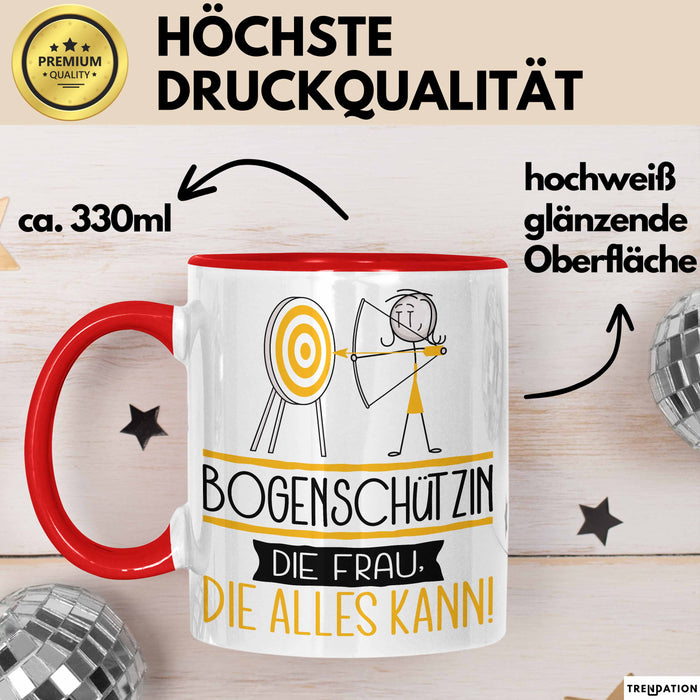 Bogenschützin Geschenk Tasse Becher Die Frau Die Allen Kann Geschenkidee für eine Bogenschützin Lustig Rot Trendation