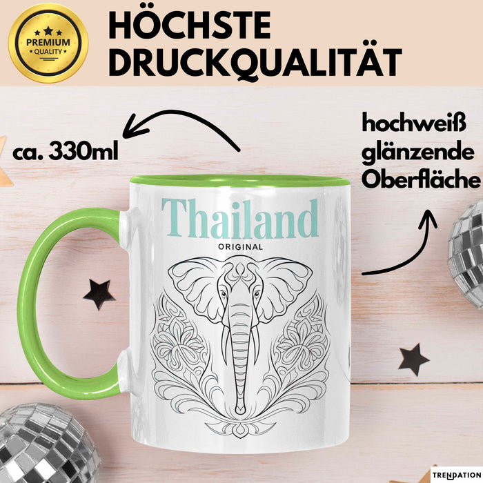 Bangkok Thailand Elefant Tasse Geschenk Lustige Geschenkidee Spruch Grün Trendation
