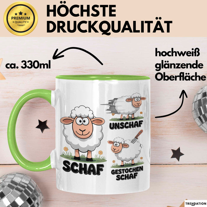 Schaf Tier Bauer Sarkasmus Tasse Becher Geschenk Lustige Geschenkidee Spruch Schaf Unschaf Gestochen Schaf Grün Trendation
