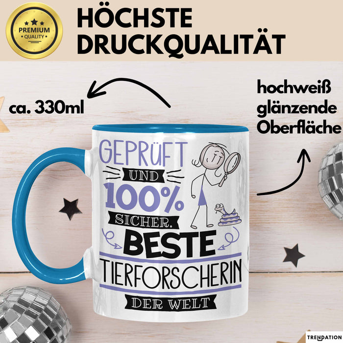 Beste Tierforscherin Der Welt Tasse Geschenk für Eine Tierforscherin Geprüft Und Sicher Geschenkidee Geburtstag Weihnachten Blau Trendation