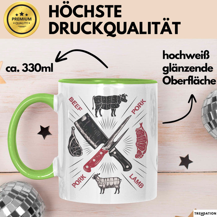 Metzger Tasse Geschenkidee Fleischschneider Lustiger Spruch Geschenkidee Lustig Grün Trendation