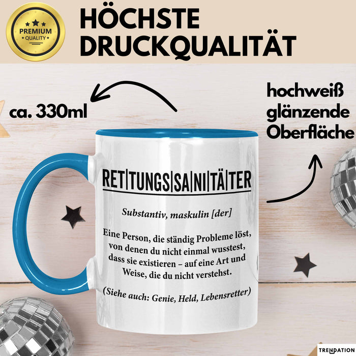 Rettungsdienst Notfallsanitäter Tasse Geschenk Lustige Geschenkidee Spruch Definition Rettungssanitäter Blau Trendation