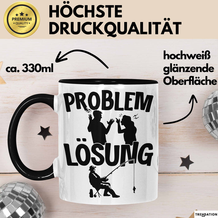 Angler Tasse Geschenk für Fischer Angler Männer Geschenkidee Problem und Lösung Angeln Schwarz Trendation