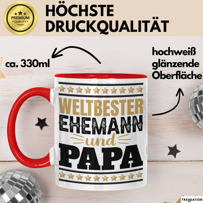 Lustige Tasse Geschenk Weltbester Ehemann Und Papa Becher Rot Trendation
