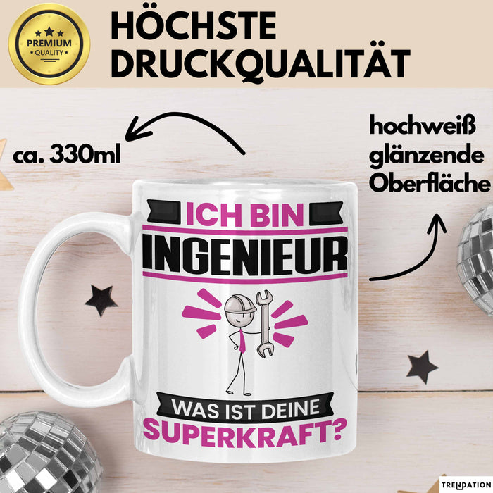 Ingenieur Tasse Geschenk für Ingenieur Geburtstag Lustiger Spruch Kaffee-Becher Was Ist Deine Superkraft Weiß Trendation
