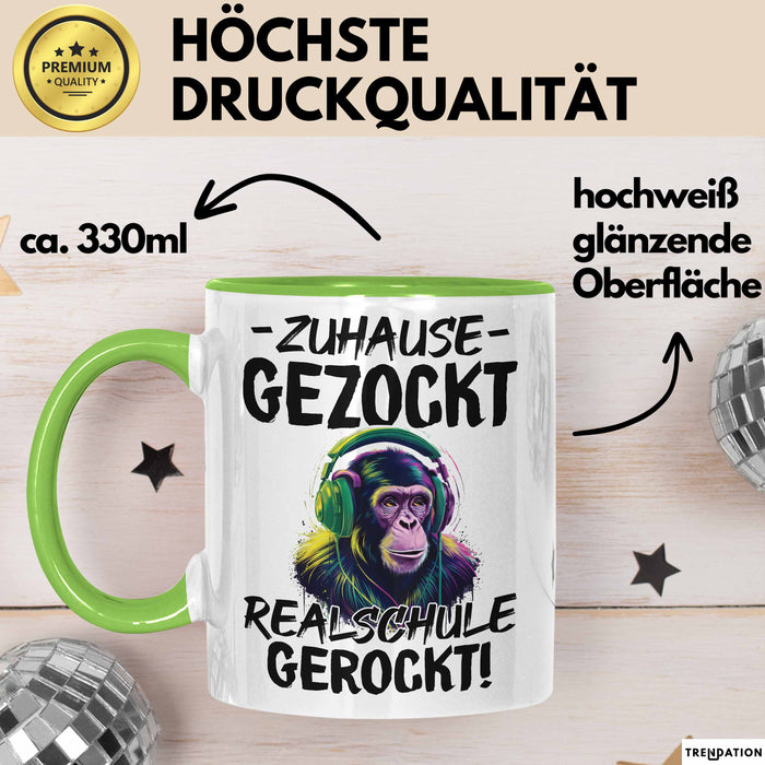Realschule Bestanden Fachabitur Prüfung Zocker Tasse Geschenk Zuhause Gezockt Realschule Gerockt Kaffee-Becher Grün Trendation
