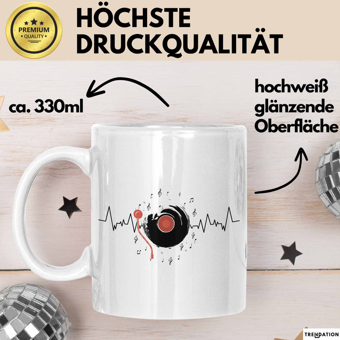 Schallplatte Geschenk Vinyl Herzschlag Vintage Retro Musik DJ Geschenk Kaffee-Becher Weiß Trendation