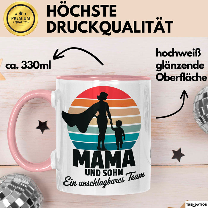 Mama Muttertag Tasse Becher Geschenk Lustige Geschenkidee Spruch Mama Und Sohn Ein Unschlagbares Team Rosa Trendation