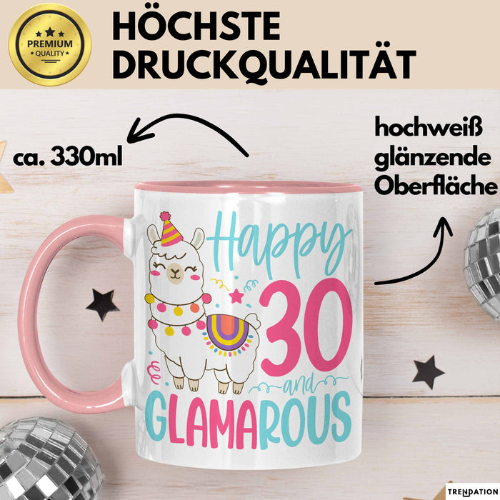 30er Geburtstag Tasse Geschenk Happy 30 And Glamarous Llama Alpaka Liebhaber Geschenkidee zum Geburtstag Rosa Trendation